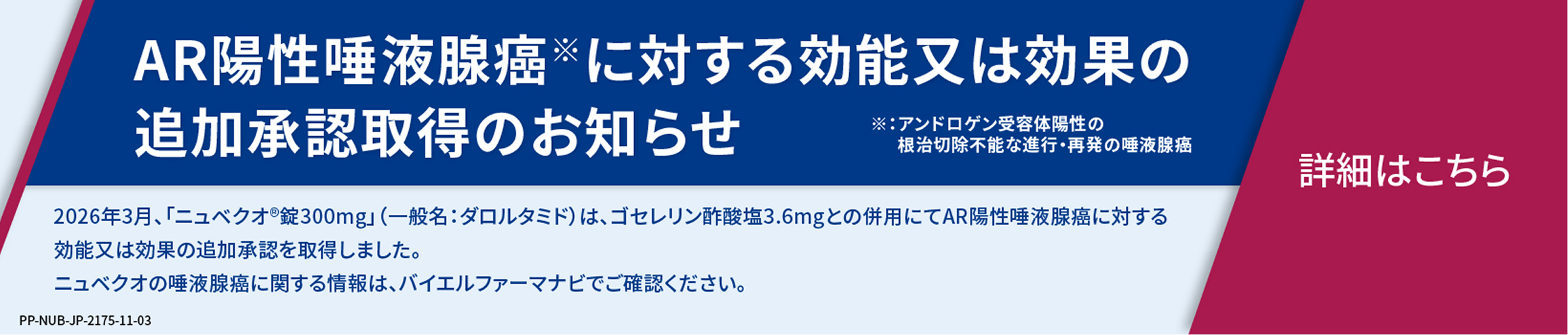 唾液腺がんへの適応追加承認を取得しました